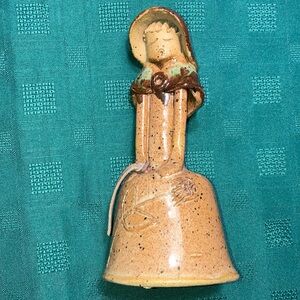 POTTERY Caroller bell, artisan made & signed inside, caramel brown w/gr. $25